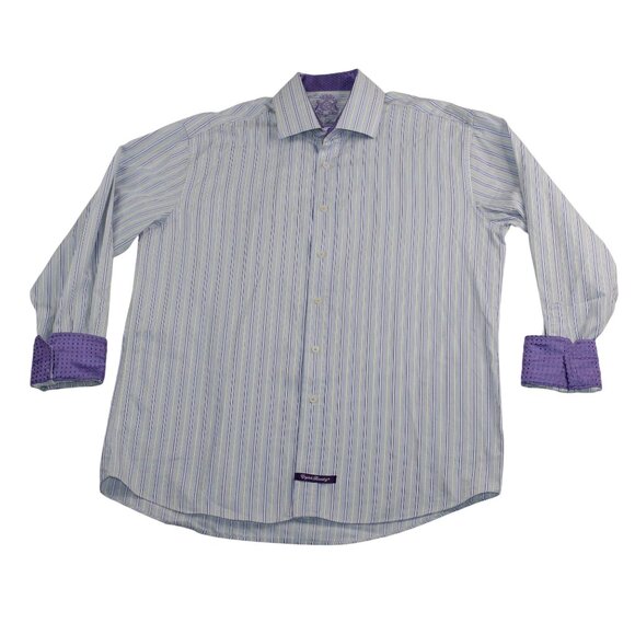 English Laundry Other - English Laundry Mens 16.5 Dress Shirt Flip Cuff Purple Striped Clubwear Office